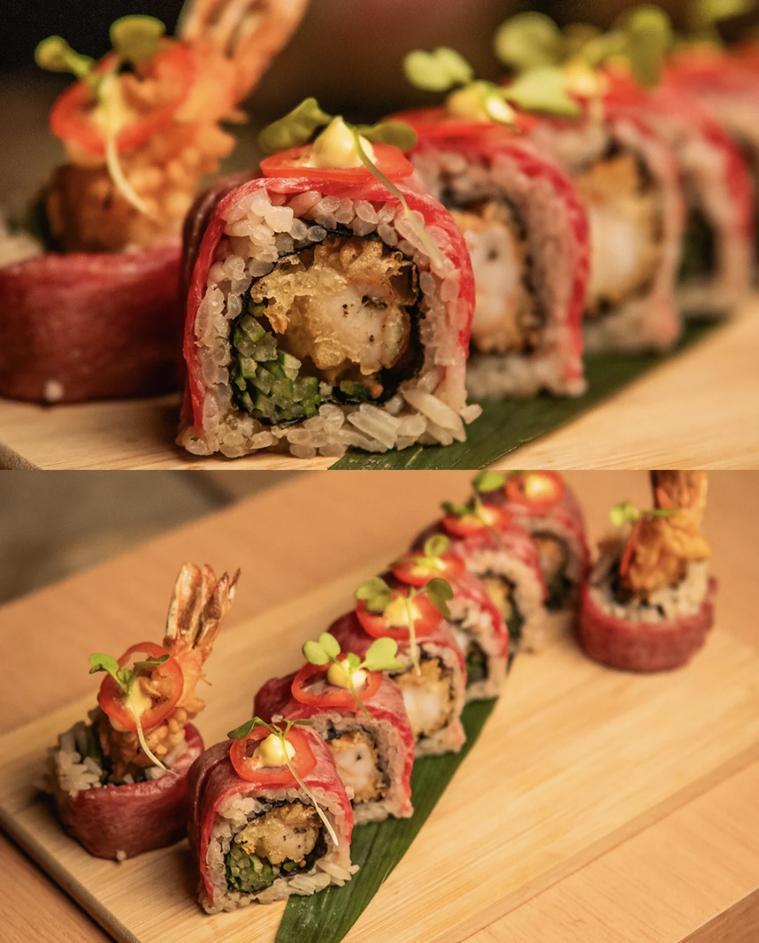 Sushi rolls prepared for a private omakase dinner